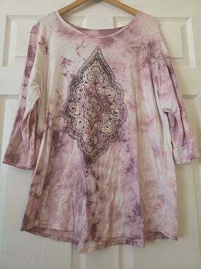 Lucky Brand Lavender Pink Tie-Dye Embellished Tunic Top
